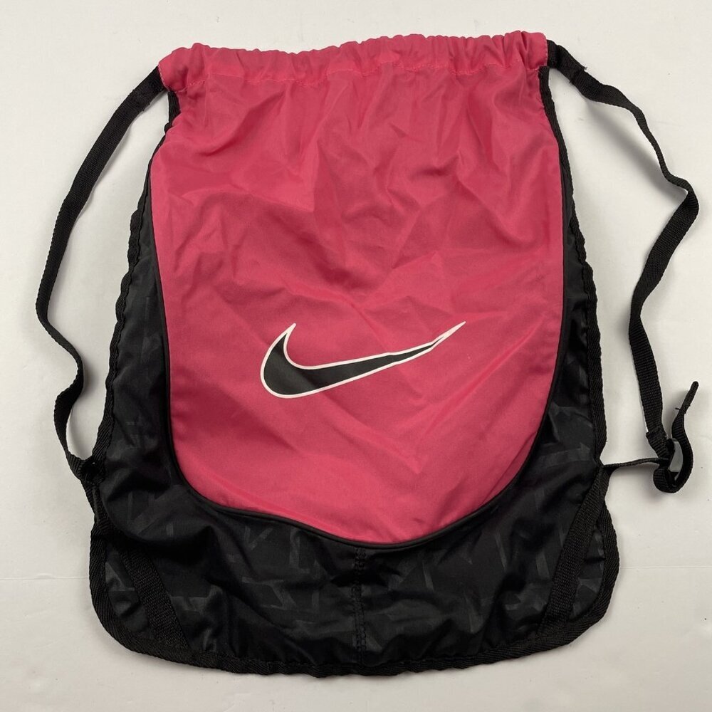 Nike Drawstring Backpack Bag Cinch Swoosh Logo Pink Black Gym Sports
